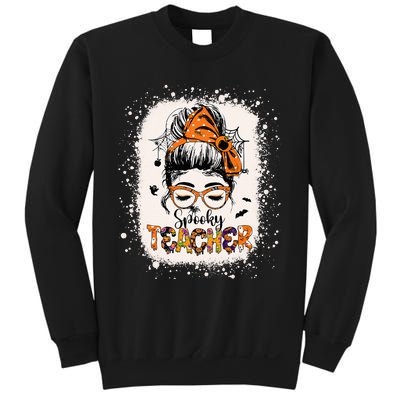 Messy Bun Spooky Teacher Bleached Halloween Teachers Sweatshirt