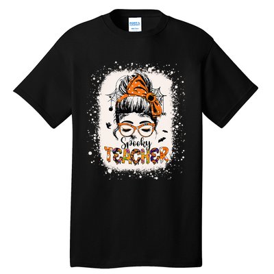 Messy Bun Spooky Teacher Bleached Halloween Teachers Tall T-Shirt