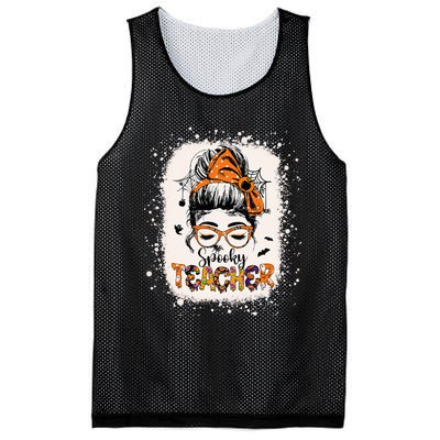 Messy Bun Spooky Teacher Bleached Halloween Teachers Mesh Reversible Basketball Jersey Tank