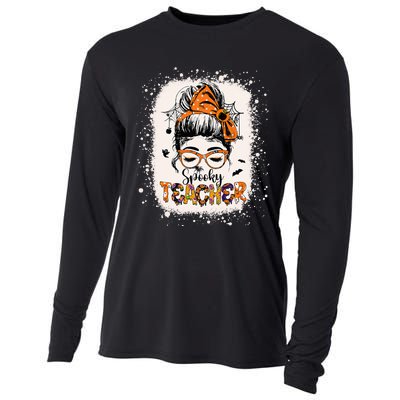 Messy Bun Spooky Teacher Bleached Halloween Teachers Cooling Performance Long Sleeve Crew