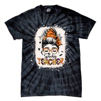 Messy Bun Spooky Teacher Bleached Halloween Teachers Tie-Dye T-Shirt