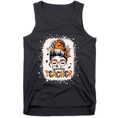 Messy Bun Spooky Teacher Bleached Halloween Teachers Tank Top