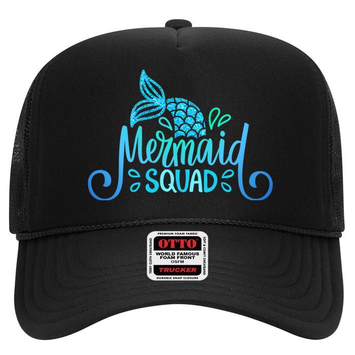 Mermaid Birthday Squad Party Matching Family Mermaid Lovers High Crown Mesh Back Trucker Hat