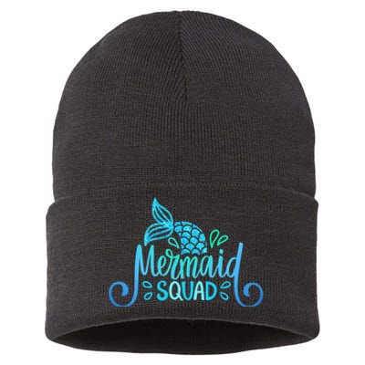 Mermaid Birthday Squad Party Matching Family Mermaid Lovers Sustainable Knit Beanie