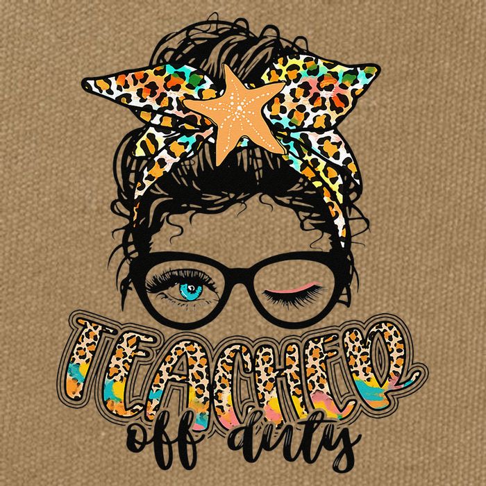 Messy Bun Summer Teacher Off Duty Leopard Cotton Canvas Backpack