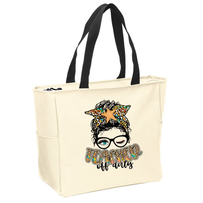 Messy Bun Summer Teacher Off Duty Leopard Zip Tote Bag