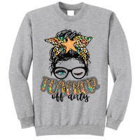 Messy Bun Summer Teacher Off Duty Leopard Tall Sweatshirt
