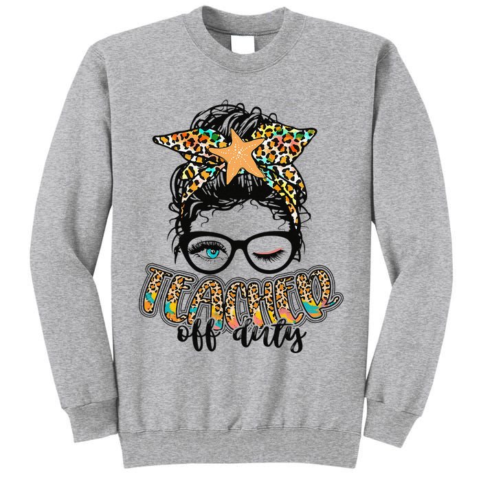 Messy Bun Summer Teacher Off Duty Leopard Tall Sweatshirt