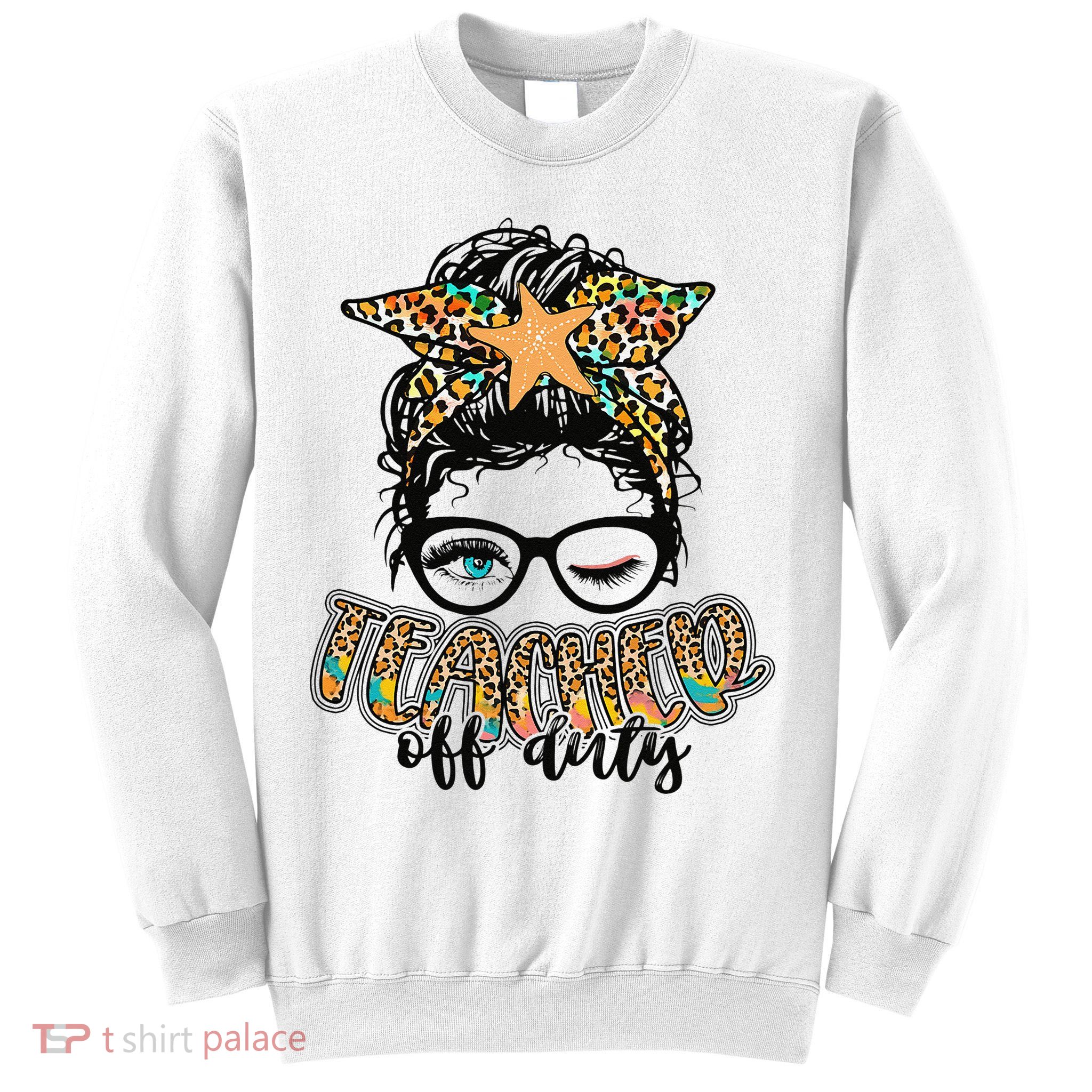 Messy Bun Summer Teacher Off Duty Leopard Sweatshirt