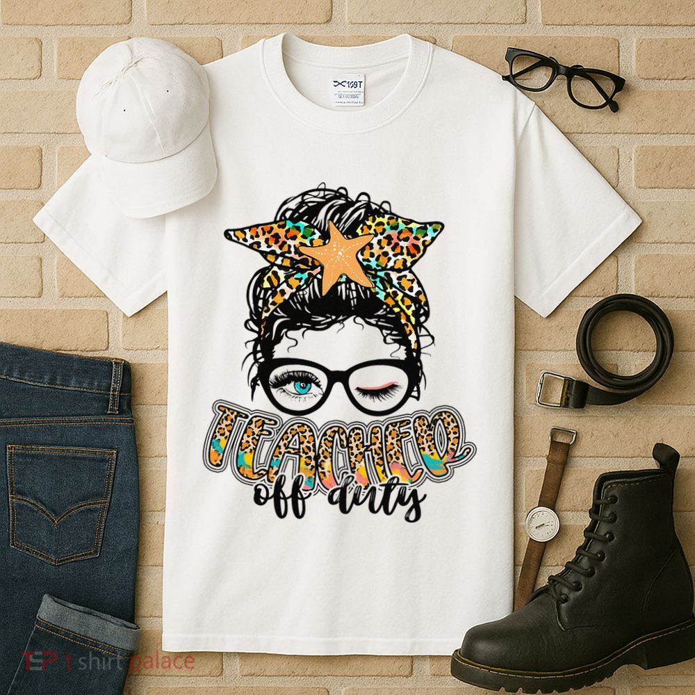 Messy Bun Summer Teacher Off Duty Leopard Tall T-Shirt