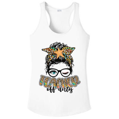 Messy Bun Summer Teacher Off Duty Leopard Ladies PosiCharge Competitor Racerback Tank