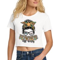 Messy Bun Summer Teacher Off Duty Leopard Women's Crop Top Tee