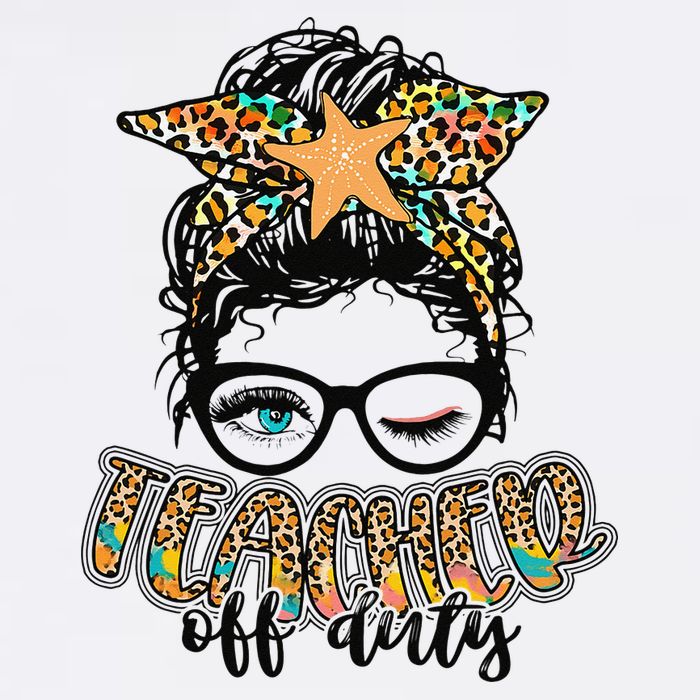 Messy Bun Summer Teacher Off Duty Leopard Cropped Pullover Crew