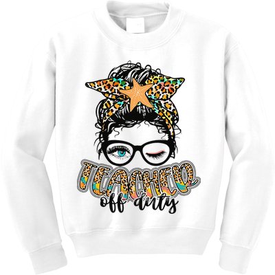 Messy Bun Summer Teacher Off Duty Leopard Kids Sweatshirt