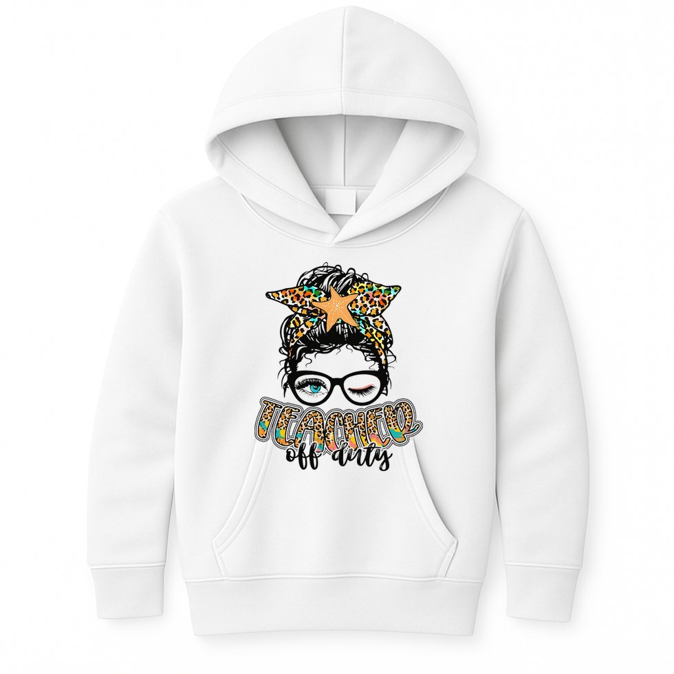 Messy Bun Summer Teacher Off Duty Leopard Kids Hoodie