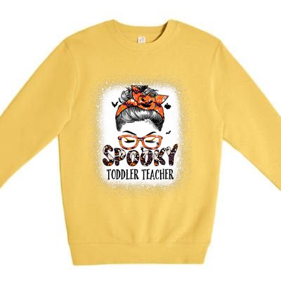 Messy Bun Spooky Teacher Bleached Halloween Bat Premium Crewneck Sweatshirt