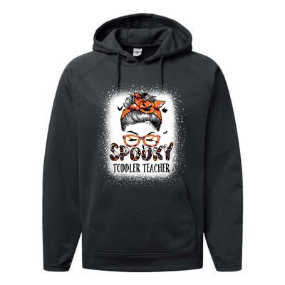 Messy Bun Spooky Teacher Bleached Halloween Bat Performance Fleece Hoodie