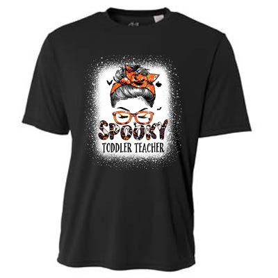 Messy Bun Spooky Teacher Bleached Halloween Bat Cooling Performance Crew T-Shirt