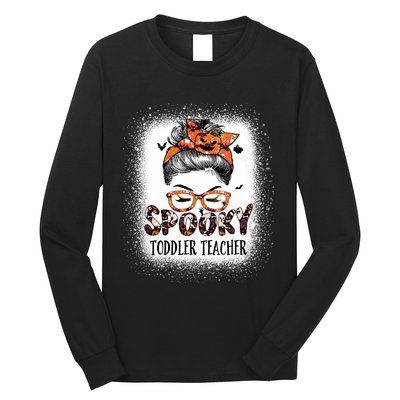 Messy Bun Spooky Teacher Bleached Halloween Bat Long Sleeve Shirt