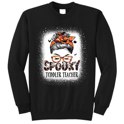 Messy Bun Spooky Teacher Bleached Halloween Bat Sweatshirt