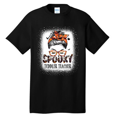 Messy Bun Spooky Teacher Bleached Halloween Bat Tall T-Shirt