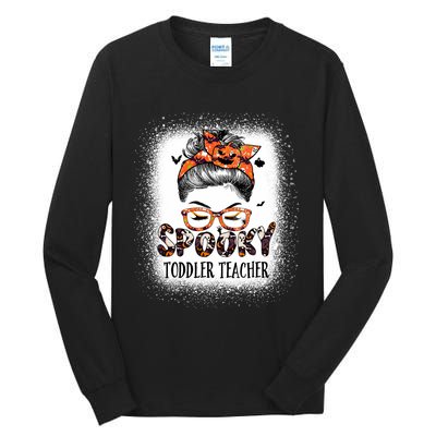 Messy Bun Spooky Teacher Bleached Halloween Bat Tall Long Sleeve T-Shirt