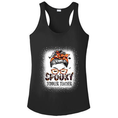 Messy Bun Spooky Teacher Bleached Halloween Bat Ladies PosiCharge Competitor Racerback Tank