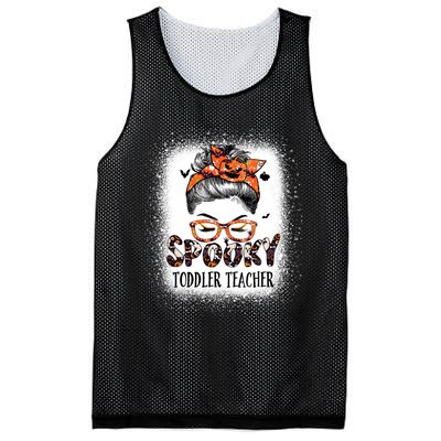 Messy Bun Spooky Teacher Bleached Halloween Bat Mesh Reversible Basketball Jersey Tank