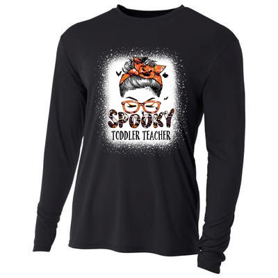 Messy Bun Spooky Teacher Bleached Halloween Bat Cooling Performance Long Sleeve Crew