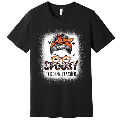 Messy Bun Spooky Teacher Bleached Halloween Bat Premium T-Shirt