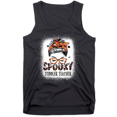 Messy Bun Spooky Teacher Bleached Halloween Bat Tank Top