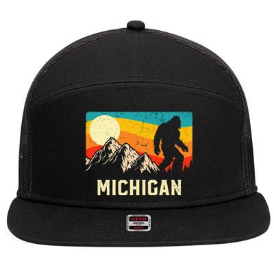 Michigan Bigfoot Sasquatch Mountains Retro Hiking 7 Panel Mesh Trucker Snapback Hat