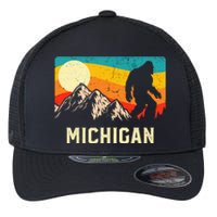 Michigan Bigfoot Sasquatch Mountains Retro Hiking Flexfit Unipanel Trucker Cap