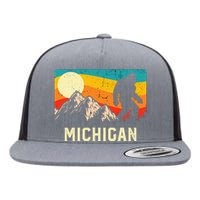 Michigan Bigfoot Sasquatch Mountains Retro Hiking Flat Bill Trucker Hat