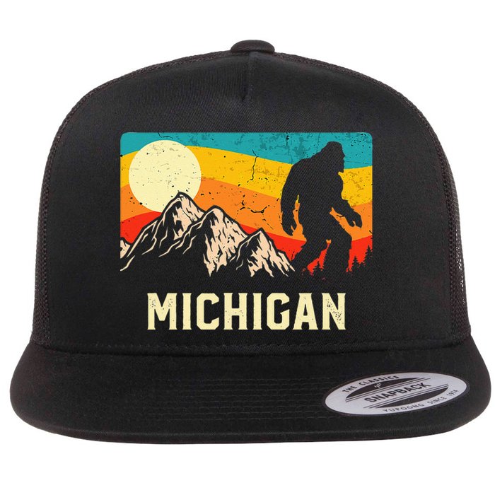 Michigan Bigfoot Sasquatch Mountains Retro Hiking Flat Bill Trucker Hat