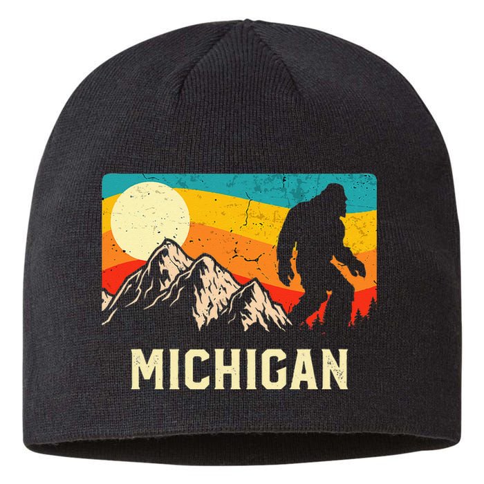 Michigan Bigfoot Sasquatch Mountains Retro Hiking Sustainable Beanie