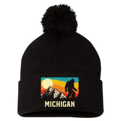 Michigan Bigfoot Sasquatch Mountains Retro Hiking Pom Pom 12in Knit Beanie