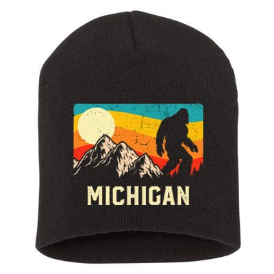 Michigan Bigfoot Sasquatch Mountains Retro Hiking Short Acrylic Beanie