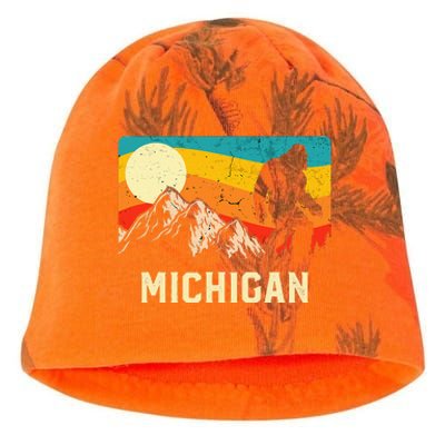 Michigan Bigfoot Sasquatch Mountains Retro Hiking Kati - Camo Knit Beanie