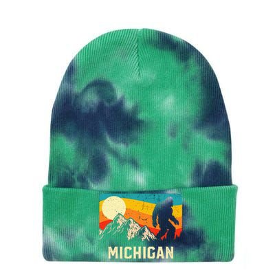 Michigan Bigfoot Sasquatch Mountains Retro Hiking Tie Dye 12in Knit Beanie