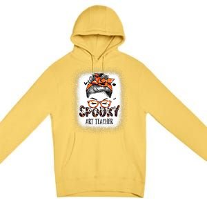 Messy Bun Spooky Art Teacher Bleached Halloween Pumpkin Premium Pullover Hoodie