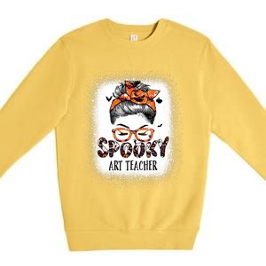 Messy Bun Spooky Art Teacher Bleached Halloween Pumpkin Premium Crewneck Sweatshirt