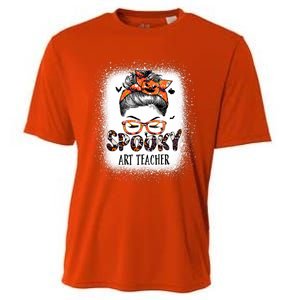 Messy Bun Spooky Art Teacher Bleached Halloween Pumpkin Cooling Performance Crew T-Shirt