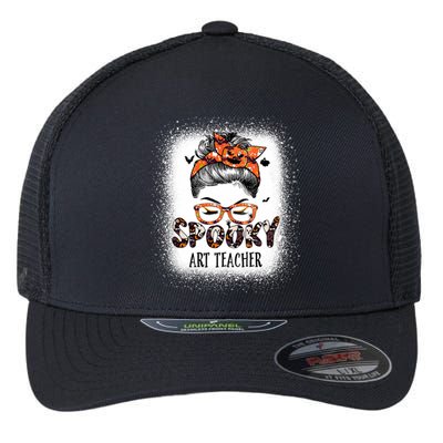 Messy Bun Spooky Art Teacher Bleached Halloween Pumpkin Flexfit Unipanel Trucker Cap