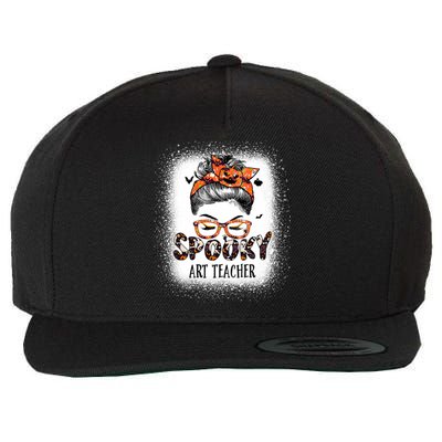 Messy Bun Spooky Art Teacher Bleached Halloween Pumpkin Wool Snapback Cap