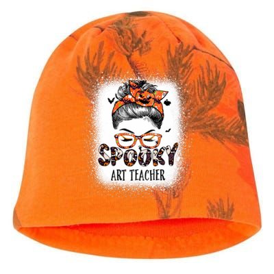 Messy Bun Spooky Art Teacher Bleached Halloween Pumpkin Kati - Camo Knit Beanie