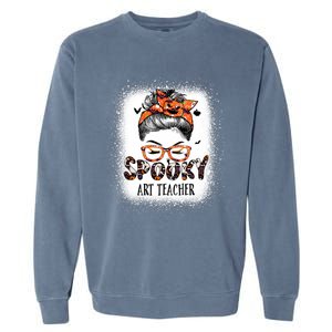 Messy Bun Spooky Art Teacher Bleached Halloween Pumpkin Garment-Dyed Sweatshirt