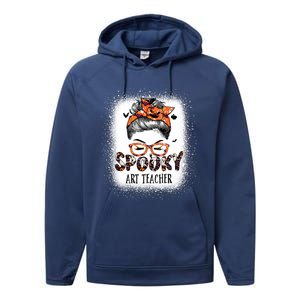 Messy Bun Spooky Art Teacher Bleached Halloween Pumpkin Performance Fleece Hoodie