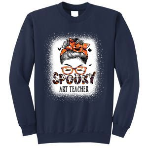 Messy Bun Spooky Art Teacher Bleached Halloween Pumpkin Sweatshirt