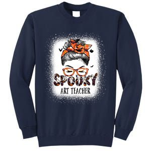 Messy Bun Spooky Art Teacher Bleached Halloween Pumpkin Tall Sweatshirt